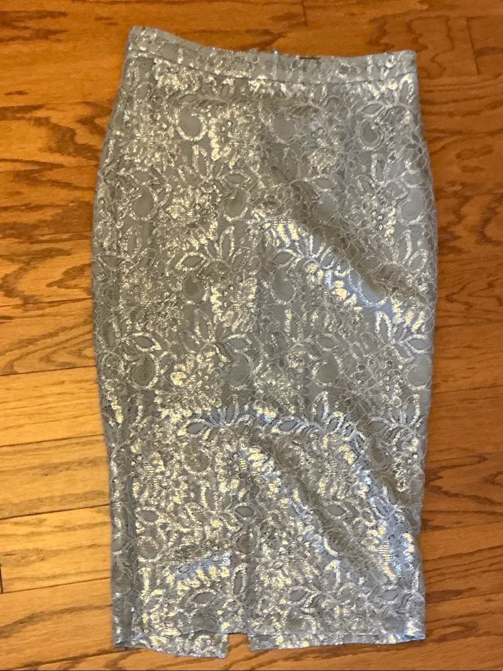 Bardot Silver Metallic Floral Lace Pencil Skirt
